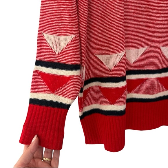 Vtg Mod Striped Geometric Wool Sweater Sz Large Red 70s 80s Pringle of Scotland - Picture 5 of 8